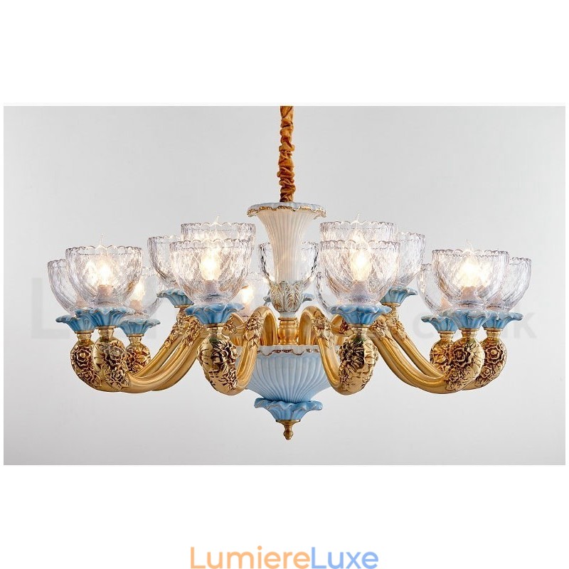 Lustre rétro vintage en laiton et céramique avec abat-jour en verre