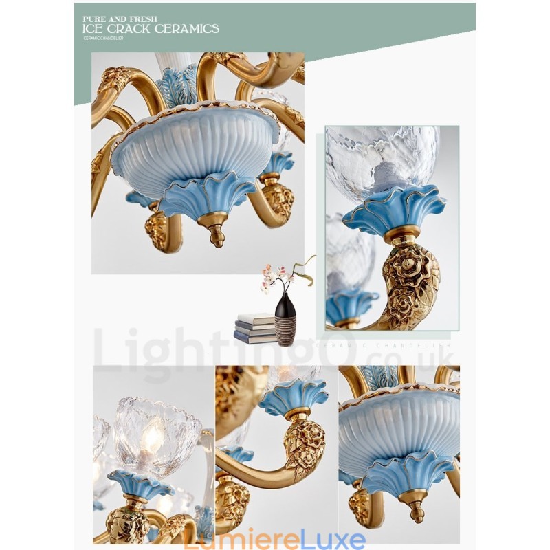 Lustre rétro vintage en laiton et céramique avec abat-jour en verre