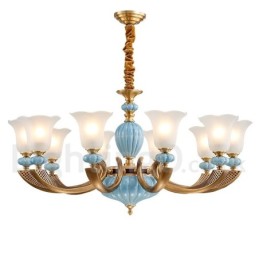 Lustre rétro vintage en laiton et céramique avec abat-jour en verre