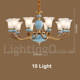 Lustre rétro vintage en laiton et céramique avec abat-jour en verre
