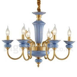 Lustre à bougie suspendu rétro vintage en laiton et céramique