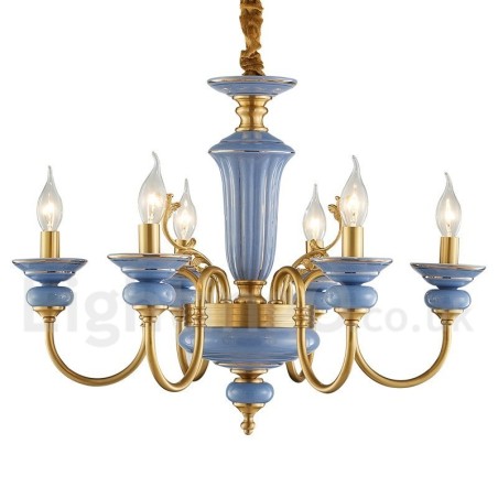 Lustre à bougie suspendu rétro vintage en laiton et céramique Lustre à bougie suspendu rétro vintage en laiton et céramique