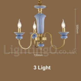 Lustre à bougie suspendu rétro vintage en laiton et céramique