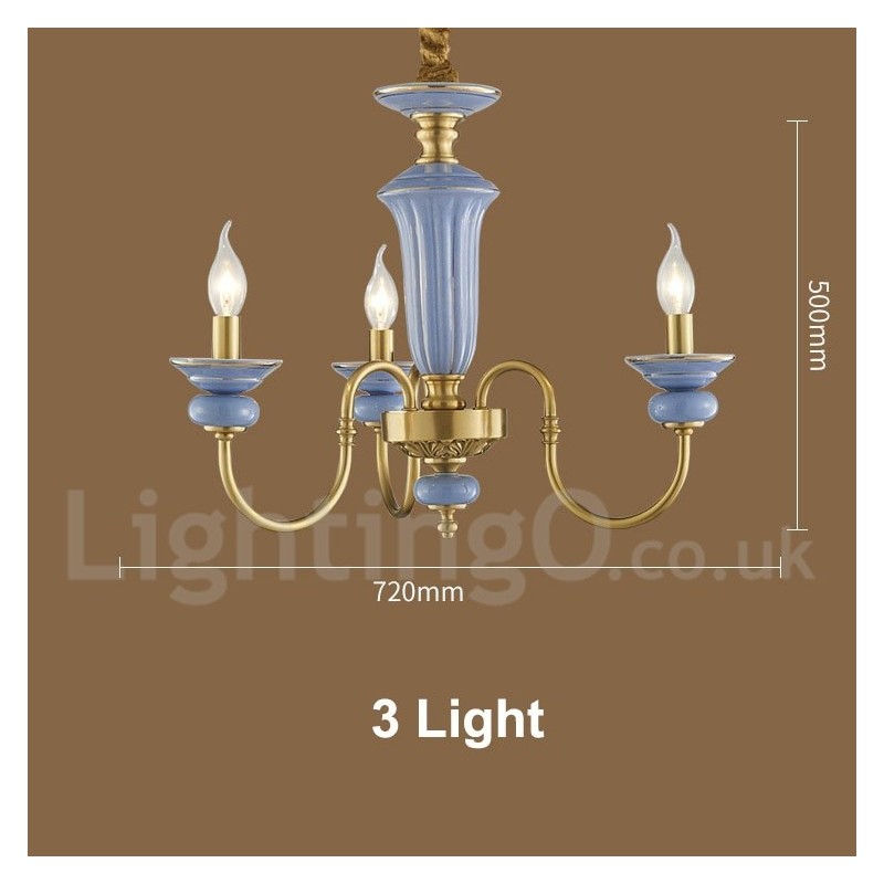 Lustre à bougie suspendu rétro vintage en laiton et céramique