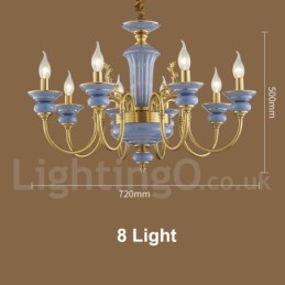 Lustre à bougie suspendu rétro vintage en laiton et céramique