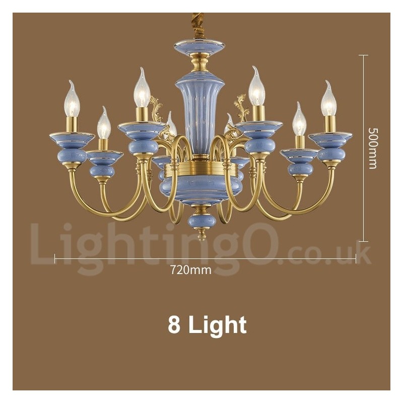Lustre à bougie suspendu rétro vintage en laiton et céramique
