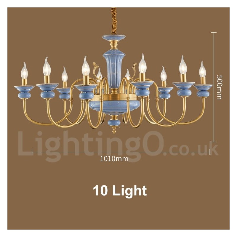 Lustre à bougie suspendu rétro vintage en laiton et céramique