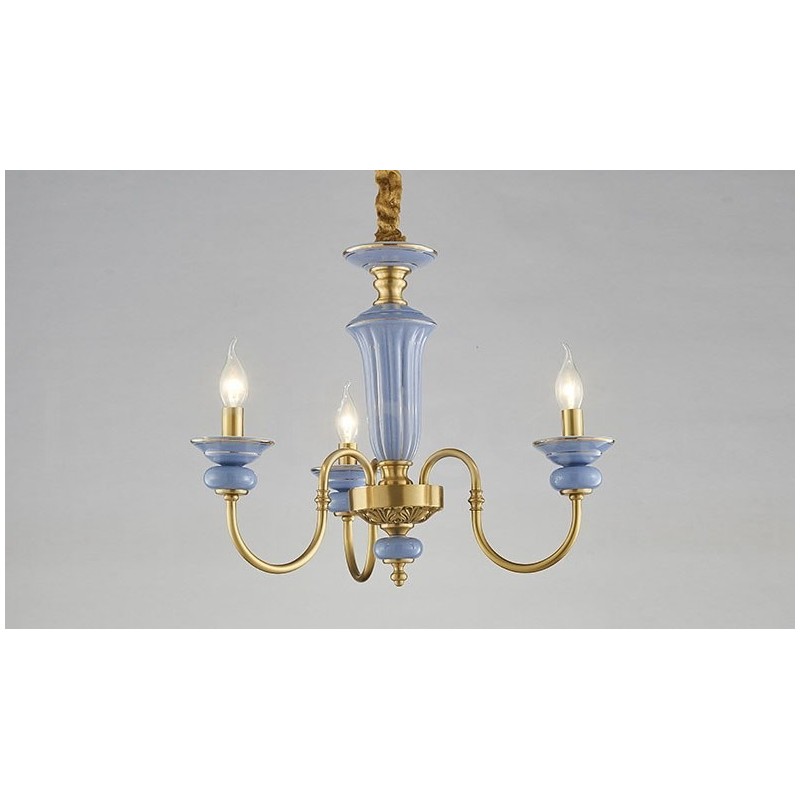 Lustre à bougie suspendu rétro vintage en laiton et céramique