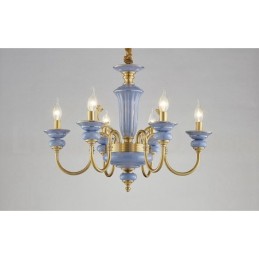 Lustre à bougie suspendu rétro vintage en laiton et céramique
