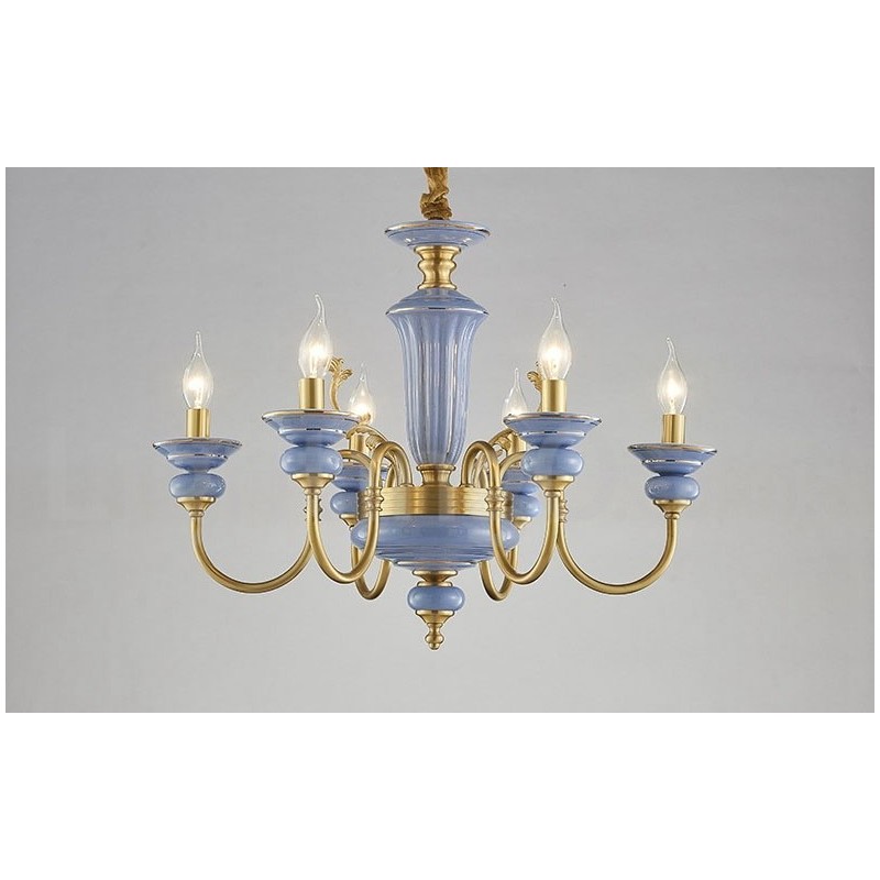 Lustre à bougie suspendu rétro vintage en laiton et céramique