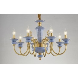 Lustre à bougie suspendu rétro vintage en laiton et céramique