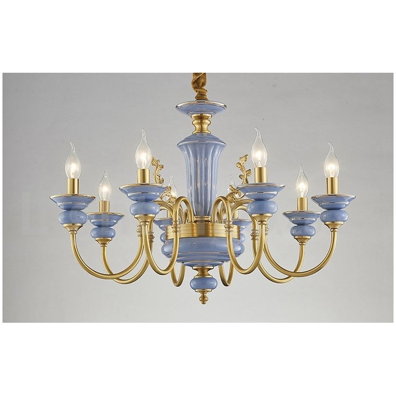 Lustre à bougie suspendu rétro vintage en laiton et céramique