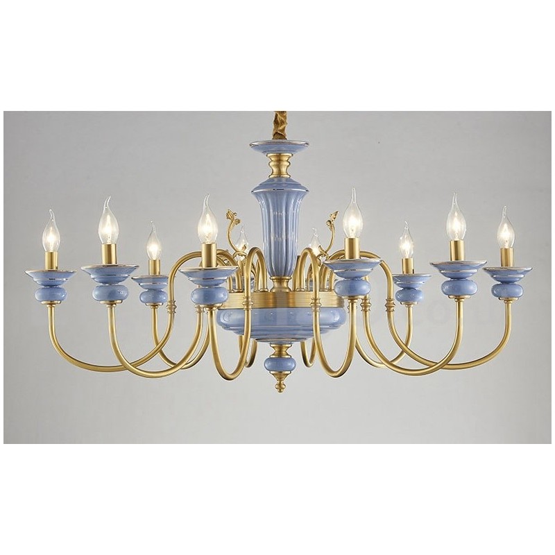 Lustre à bougie suspendu rétro vintage en laiton et céramique