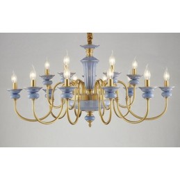 Lustre à bougie suspendu rétro vintage en laiton et céramique