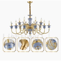 Lustre à bougie suspendu rétro vintage en laiton et céramique