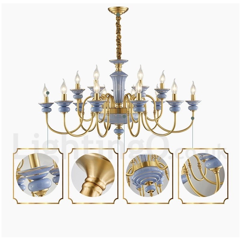 Lustre à bougie suspendu rétro vintage en laiton et céramique