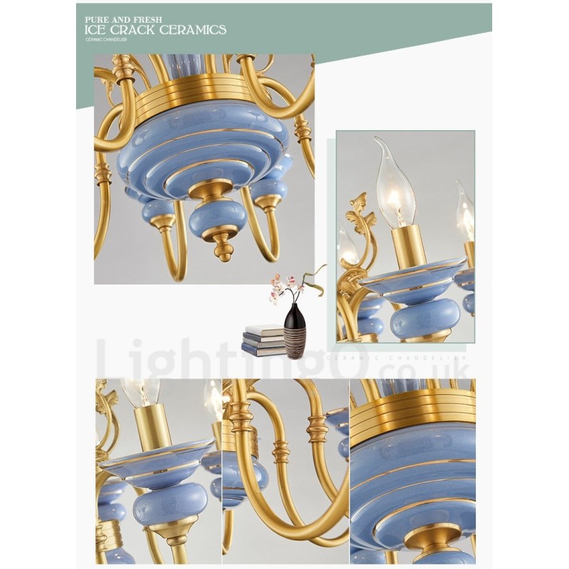 Lustre à bougie suspendu rétro vintage en laiton et céramique