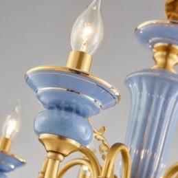Lustre à bougie suspendu rétro vintage en laiton et céramique