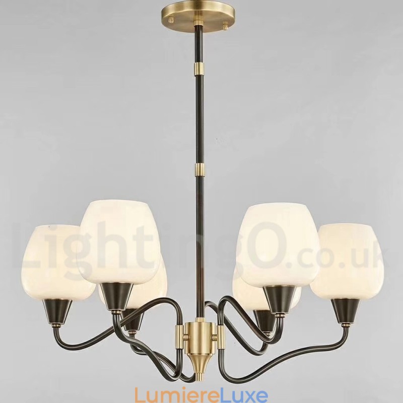 Lustre rétro vintage en laiton avec abat-jour en verre