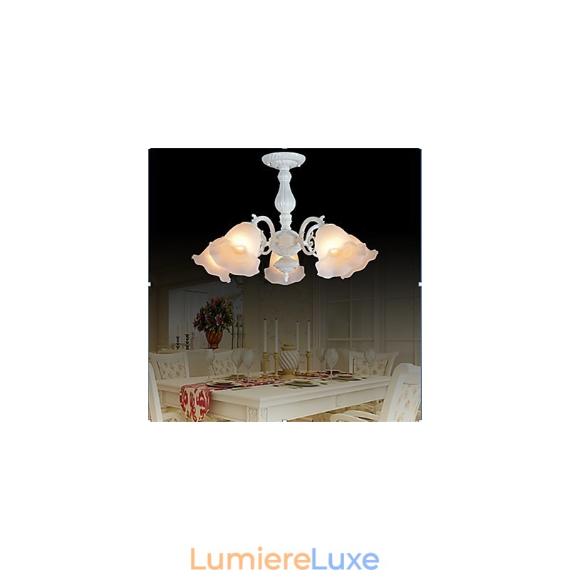 Plafonnier cinq lumières blanc style rétro européen classique