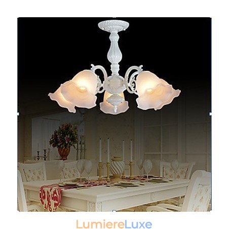 Plafonnier cinq lumières blanc style rétro européen classique Plafonnier cinq lumières blanc style rétro européen classique