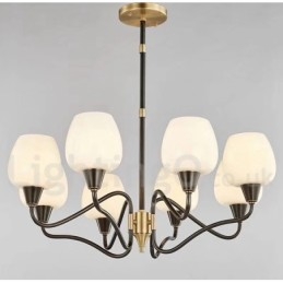 Lustre rétro vintage en laiton avec abat-jour en verre