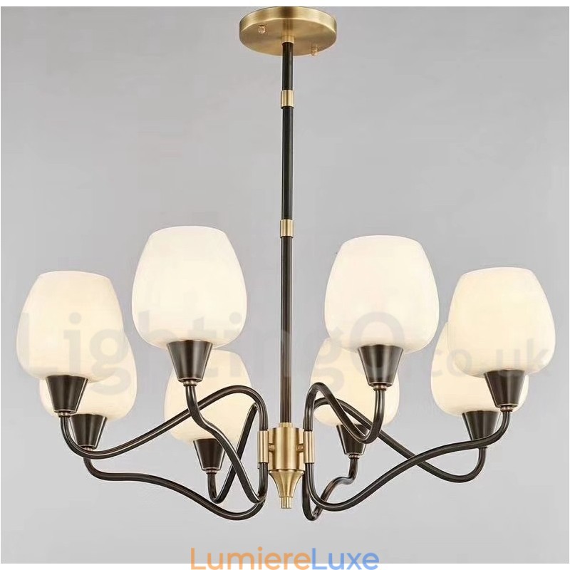 Lustre rétro vintage en laiton avec abat-jour en verre