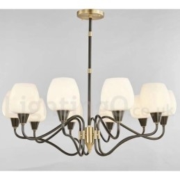 Lustre rétro vintage en laiton avec abat-jour en verre