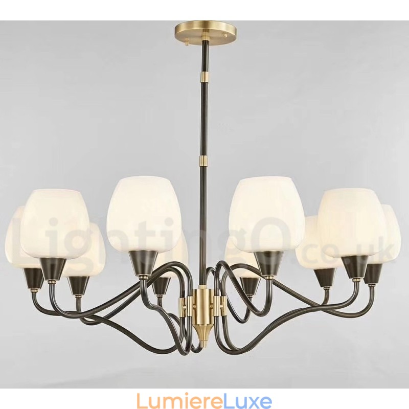 Lustre rétro vintage en laiton avec abat-jour en verre