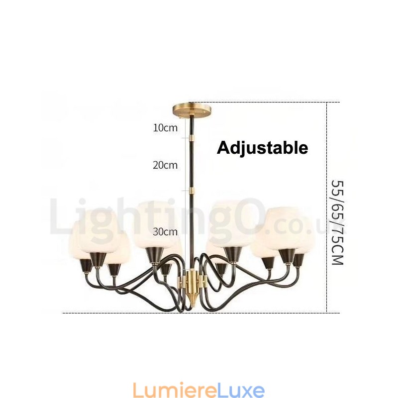 Lustre rétro vintage en laiton avec abat-jour en verre