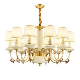 Lustre suspendu rétro vintage en laiton et céramique avec abat-jour en tissu