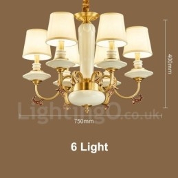 Lustre suspendu rétro vintage en laiton et céramique avec abat-jour en tissu