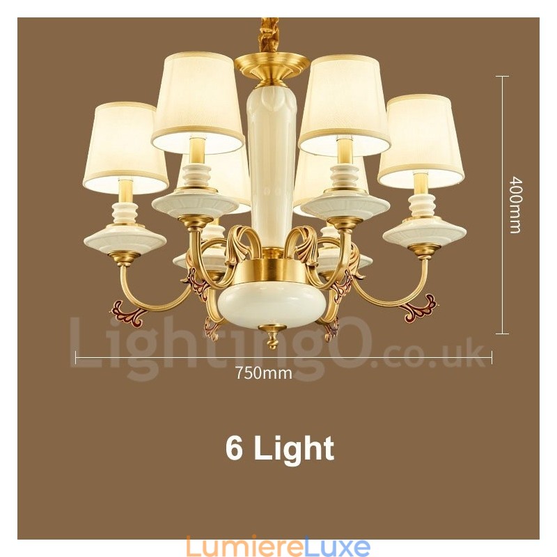 Lustre suspendu rétro vintage en laiton et céramique avec abat-jour en tissu