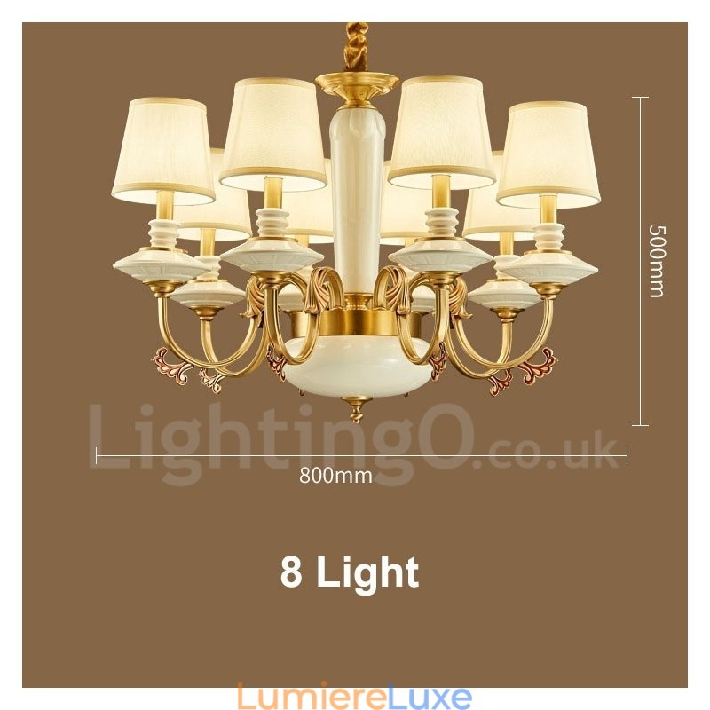 Lustre suspendu rétro vintage en laiton et céramique avec abat-jour en tissu