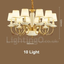 Lustre suspendu rétro vintage en laiton et céramique avec abat-jour en tissu