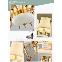 Lustre suspendu rétro vintage en laiton et céramique avec abat-jour en tissu