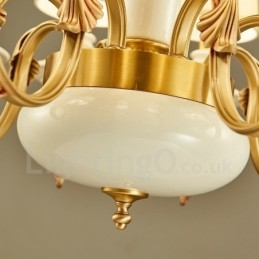 Lustre suspendu rétro vintage en laiton et céramique avec abat-jour en tissu