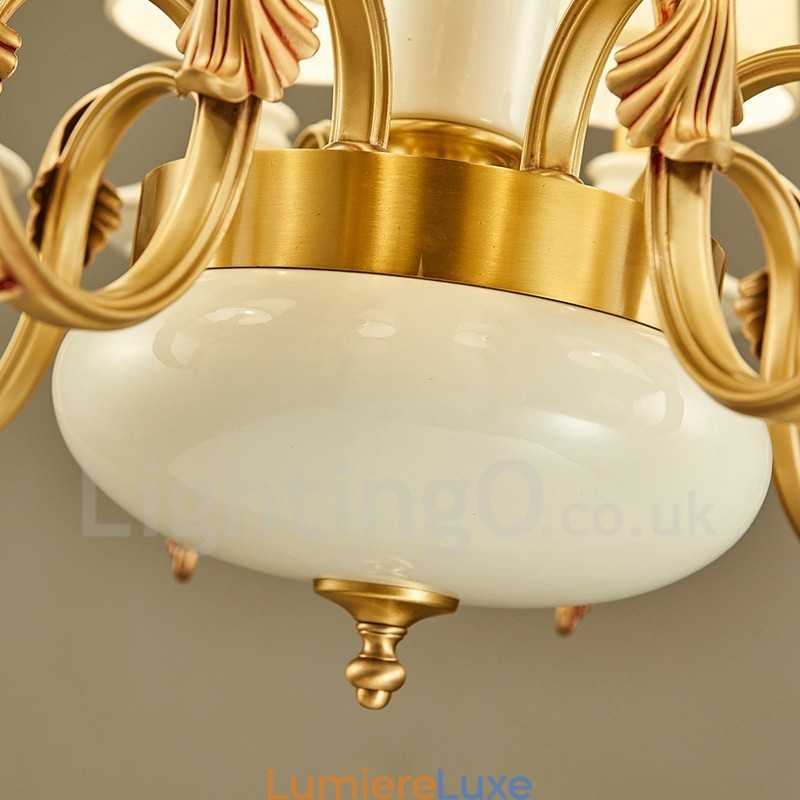 Lustre suspendu rétro vintage en laiton et céramique avec abat-jour en tissu