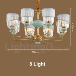 Lustre suspendu luxueux en laiton pur, rustique, rétro, vintage, en céramique, avec abat-jour en tissu et cristal