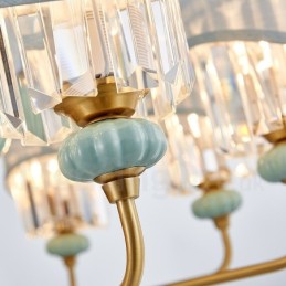 Lustre suspendu luxueux en laiton pur, rustique, rétro, vintage, en céramique, avec abat-jour en tissu et cristal
