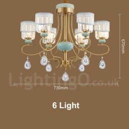 Lustre suspendu luxueux en laiton pur, rustique, rétro, vintage, en céramique, avec abat-jour en tissu et cristal
