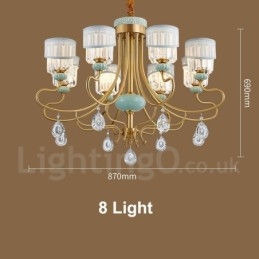 Lustre suspendu luxueux en laiton pur, rustique, rétro, vintage, en céramique, avec abat-jour en tissu et cristal