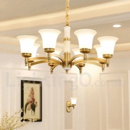 Lustre suspendu en laiton pur, luxueux, rustique, rétro, vintage, en pierre, avec abat-jour en verre