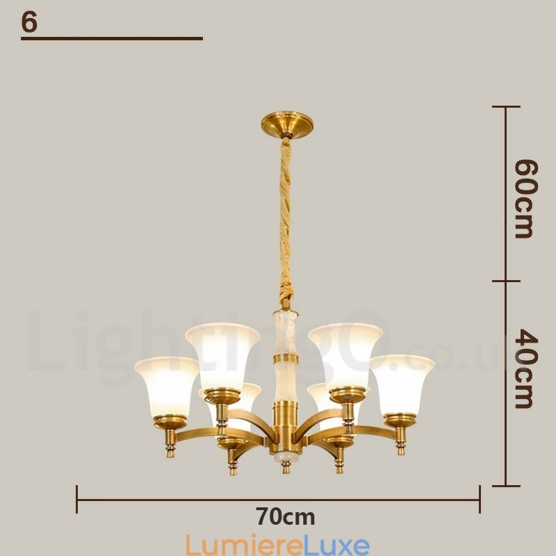 Lustre suspendu en laiton pur, luxueux, rustique, rétro, vintage, en pierre, avec abat-jour en verre