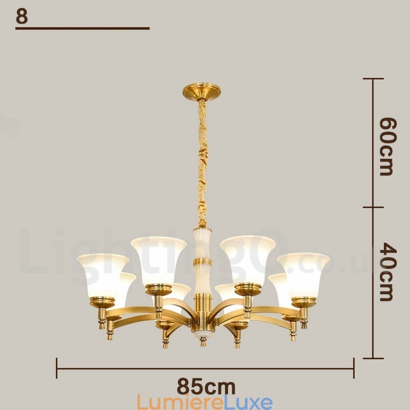Lustre suspendu en laiton pur, luxueux, rustique, rétro, vintage, en pierre, avec abat-jour en verre
