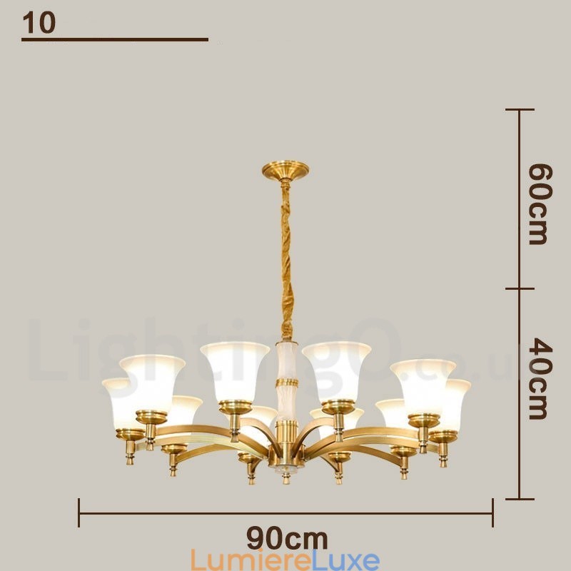 Lustre suspendu en laiton pur, luxueux, rustique, rétro, vintage, en pierre, avec abat-jour en verre