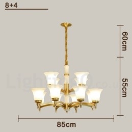 Lustre suspendu en laiton pur, luxueux, rustique, rétro, vintage, en pierre, avec abat-jour en verre