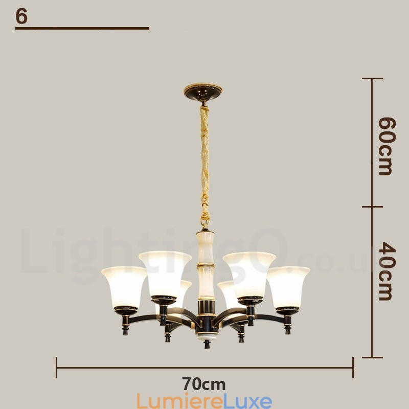 Lustre suspendu en laiton pur, luxueux, rustique, rétro, vintage, en pierre, avec abat-jour en verre