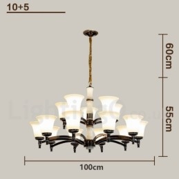 Lustre suspendu en laiton pur, luxueux, rustique, rétro, vintage, en pierre, avec abat-jour en verre