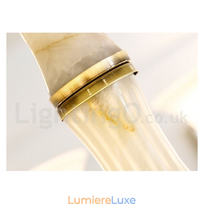 Lustre suspendu en laiton pur, luxueux, rustique, rétro, vintage, en pierre, avec abat-jour en verre